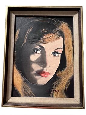 VTG Oil On Canvas David Oswald Female Mod Portrait Red Hair Blue Eyes 11.5x13.75